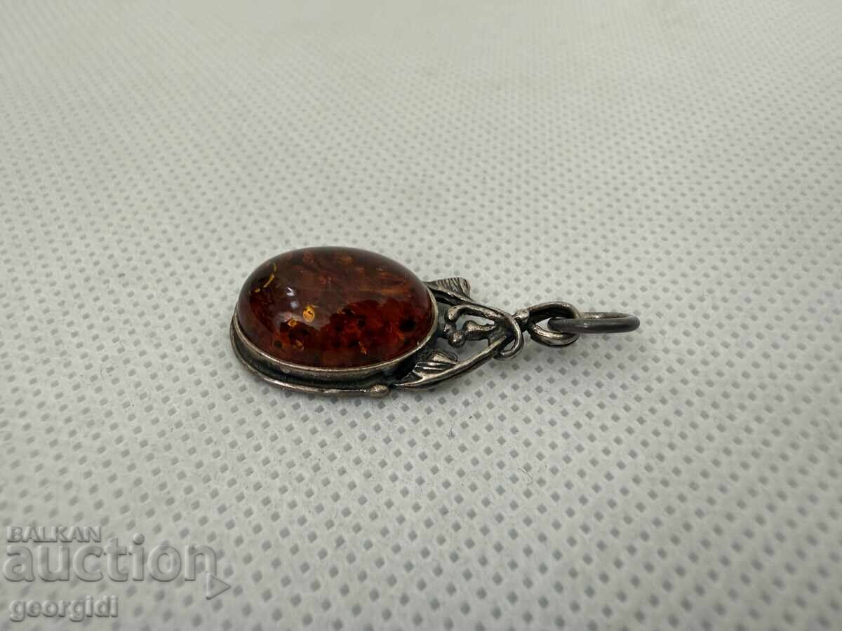 Auction Silver pendant with amber. №7535 Auction Silver pendant with amber. №7535