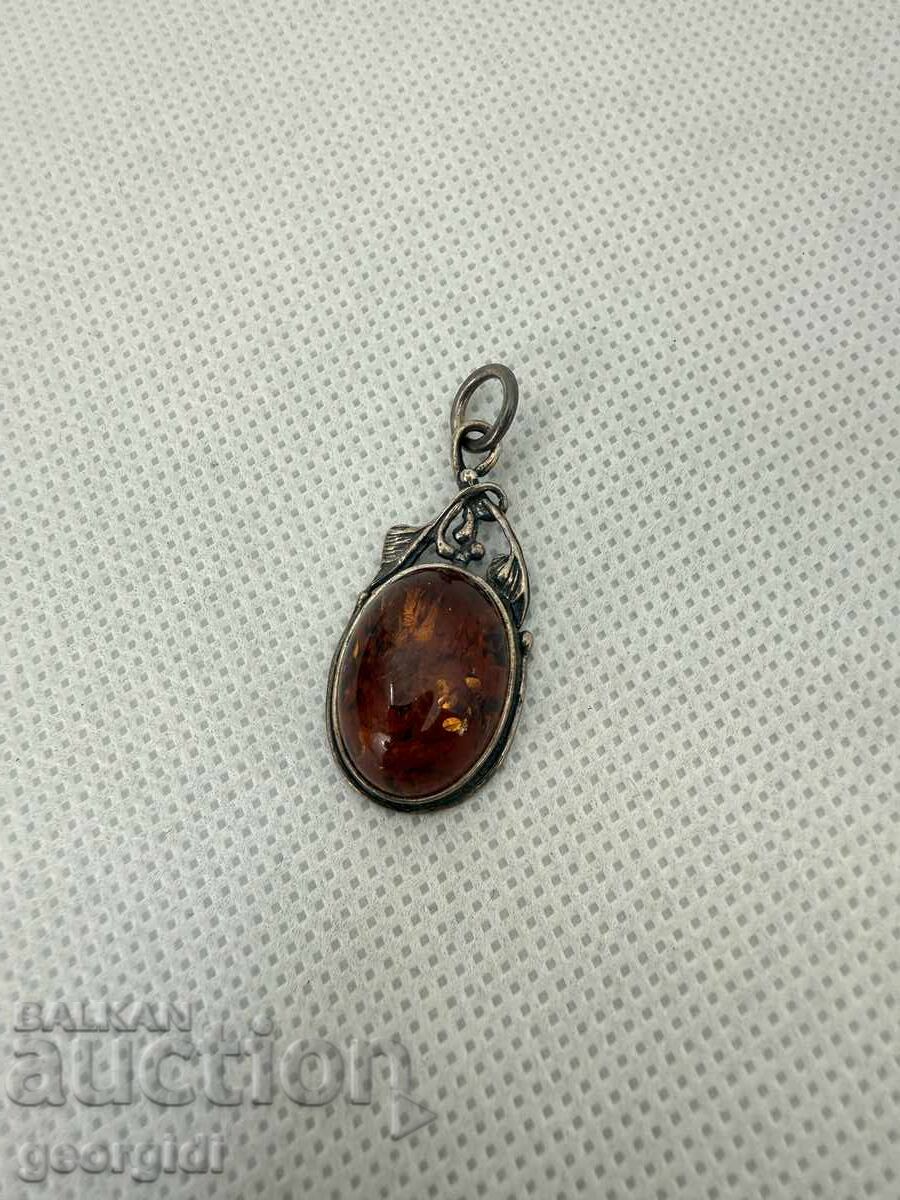 Silver pendant with amber. №7535 Silver pendant with amber. №7535