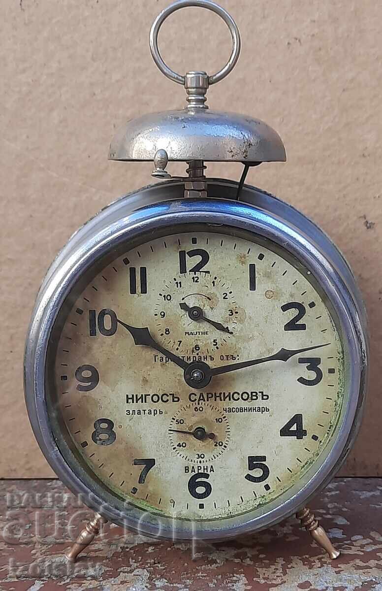 Ceas deșteptător Regatul Bulgariei cu inscripția Varna, bijutier, ceasornicar