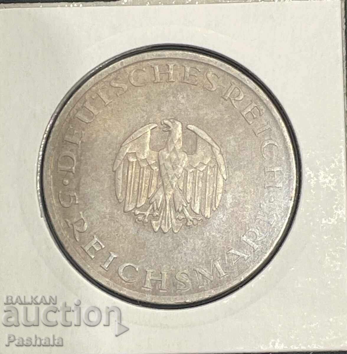Germania 5 mărci 1929. Calitate. LESSING cu preț 400.00 BGN | € 204.52 Germania 5 mărci 1929. Calitate. LESSING cu preț 400.00 BGN | € 204.52