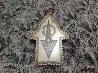 Old Engraved Powder Flask, Cartridge Pouch, Cartridge Box, Pistol, Rifle