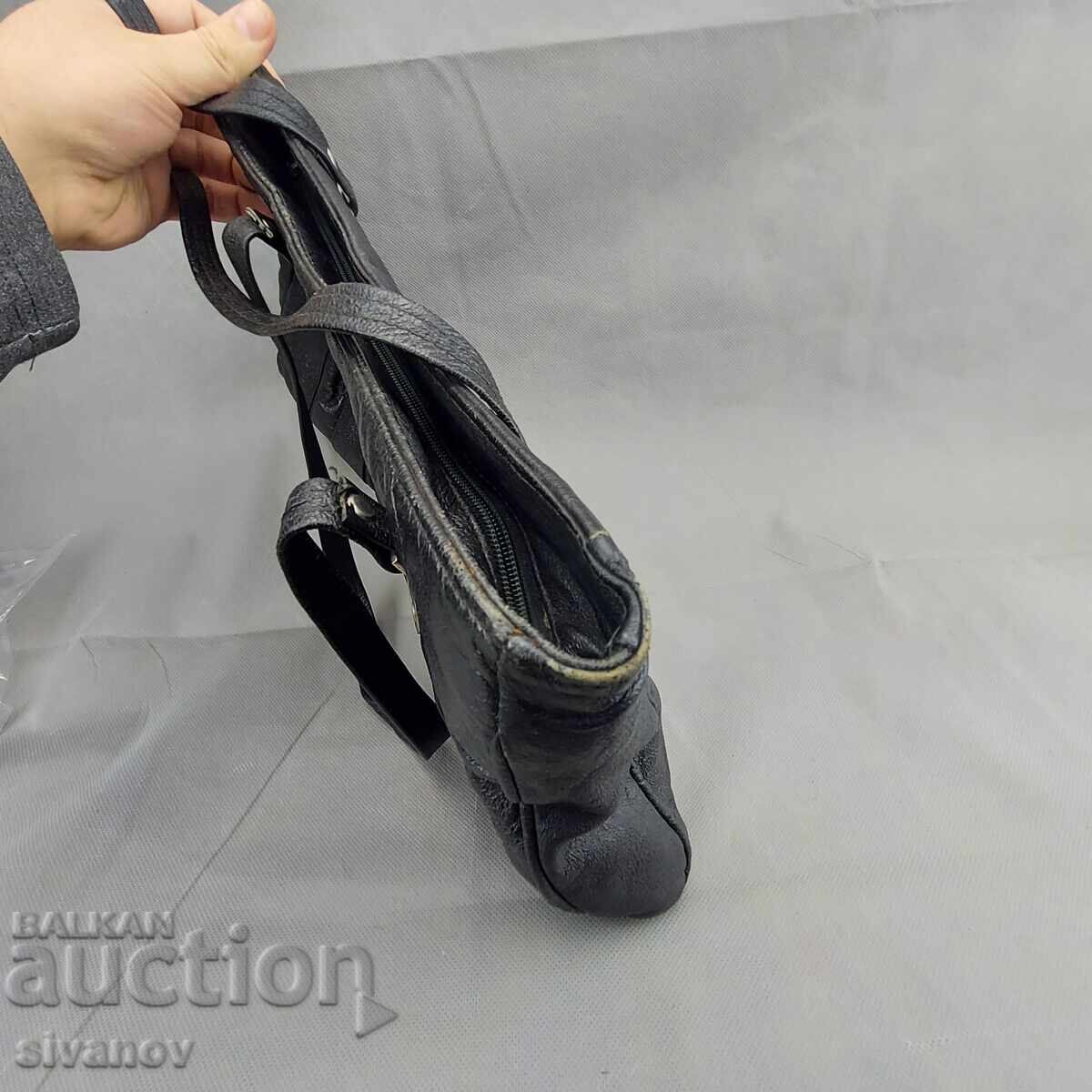 Аукцион Стара съветска дамска чанта Черна кожена модна чанта #3307