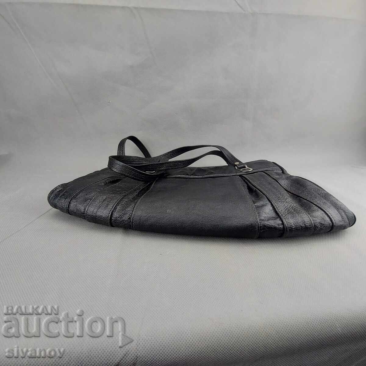 Стара съветска дамска чанта Черна кожена модна чанта #3307 - 5