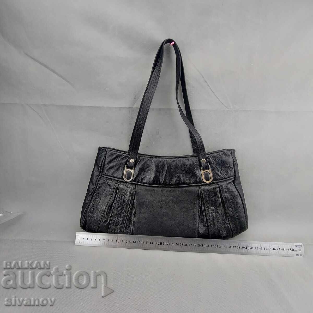 Стара съветска дамска чанта Черна кожена модна чанта #3307 - 6
