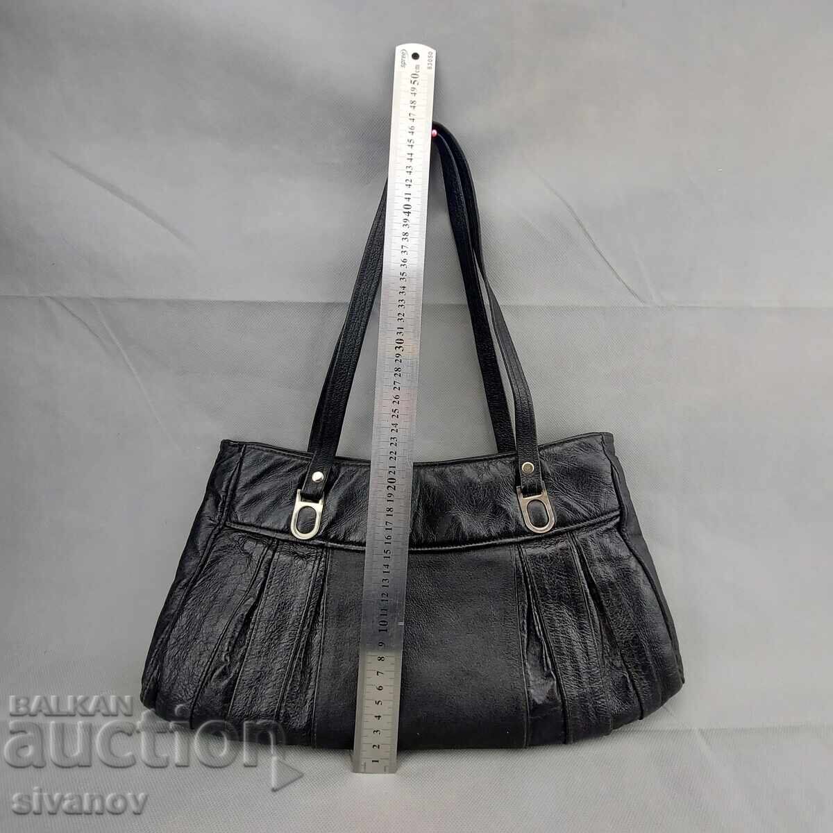 Стара съветска дамска чанта Черна кожена модна чанта #3307 - 7