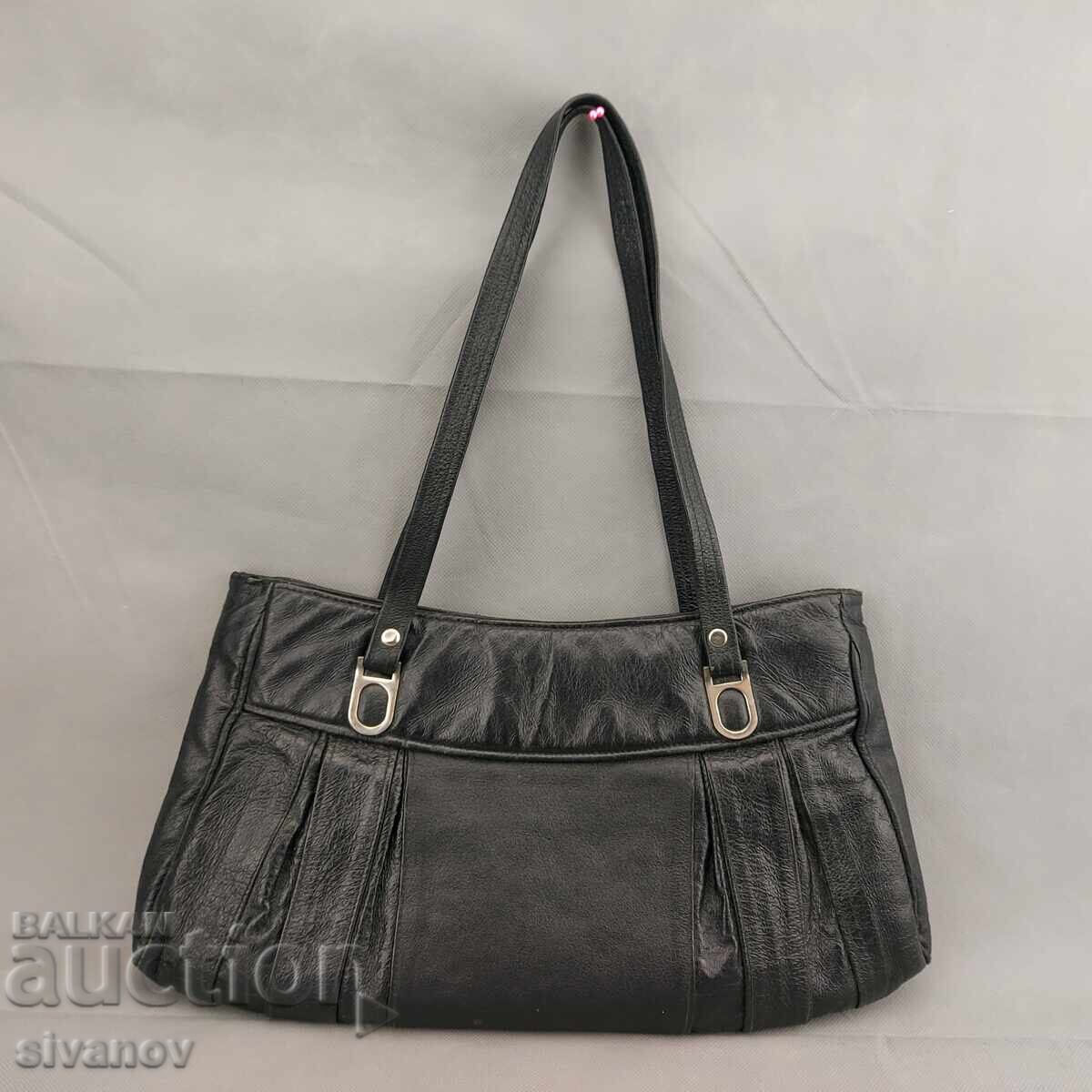 Стара съветска дамска чанта Черна кожена модна чанта #3307