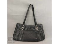 Geantă de damă sovietică veche, neagră, din piele, geantă de modă #3307