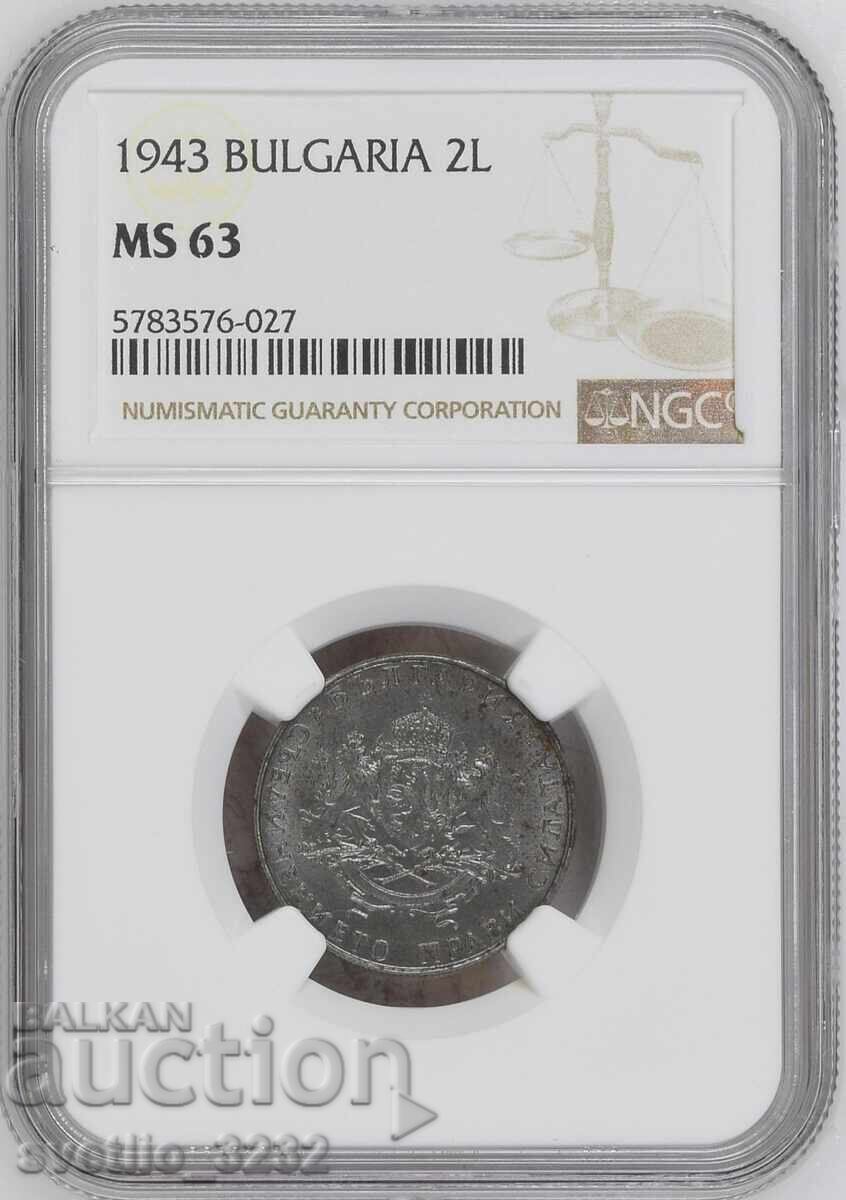 2 Leva 1943 MS 63 NGC