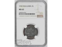2 Leva 1943 MS 63 NGC