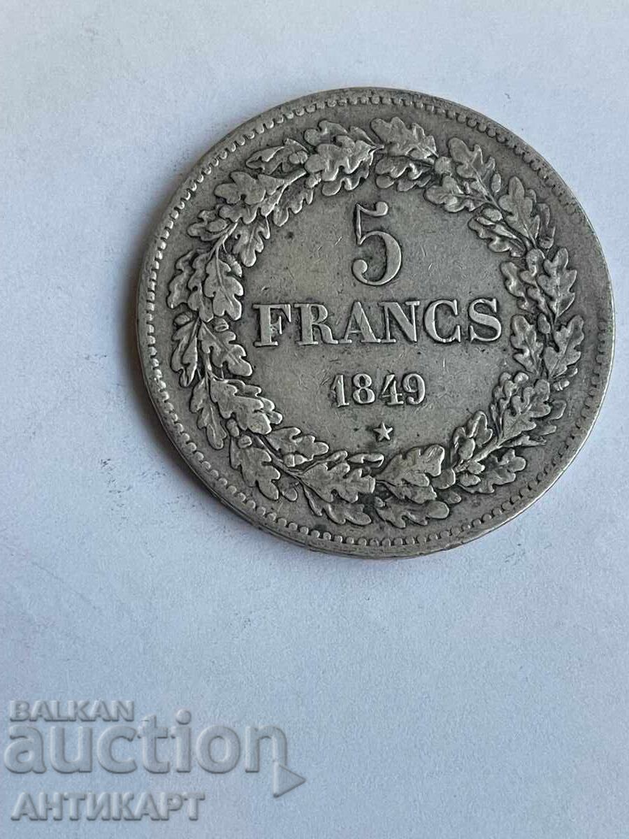 Belgium Rare Silver Coin 5 Francs 1849 Silver Leopold I Belgium Rare Silver Coin 5 Francs 1849 Silver Leopold I