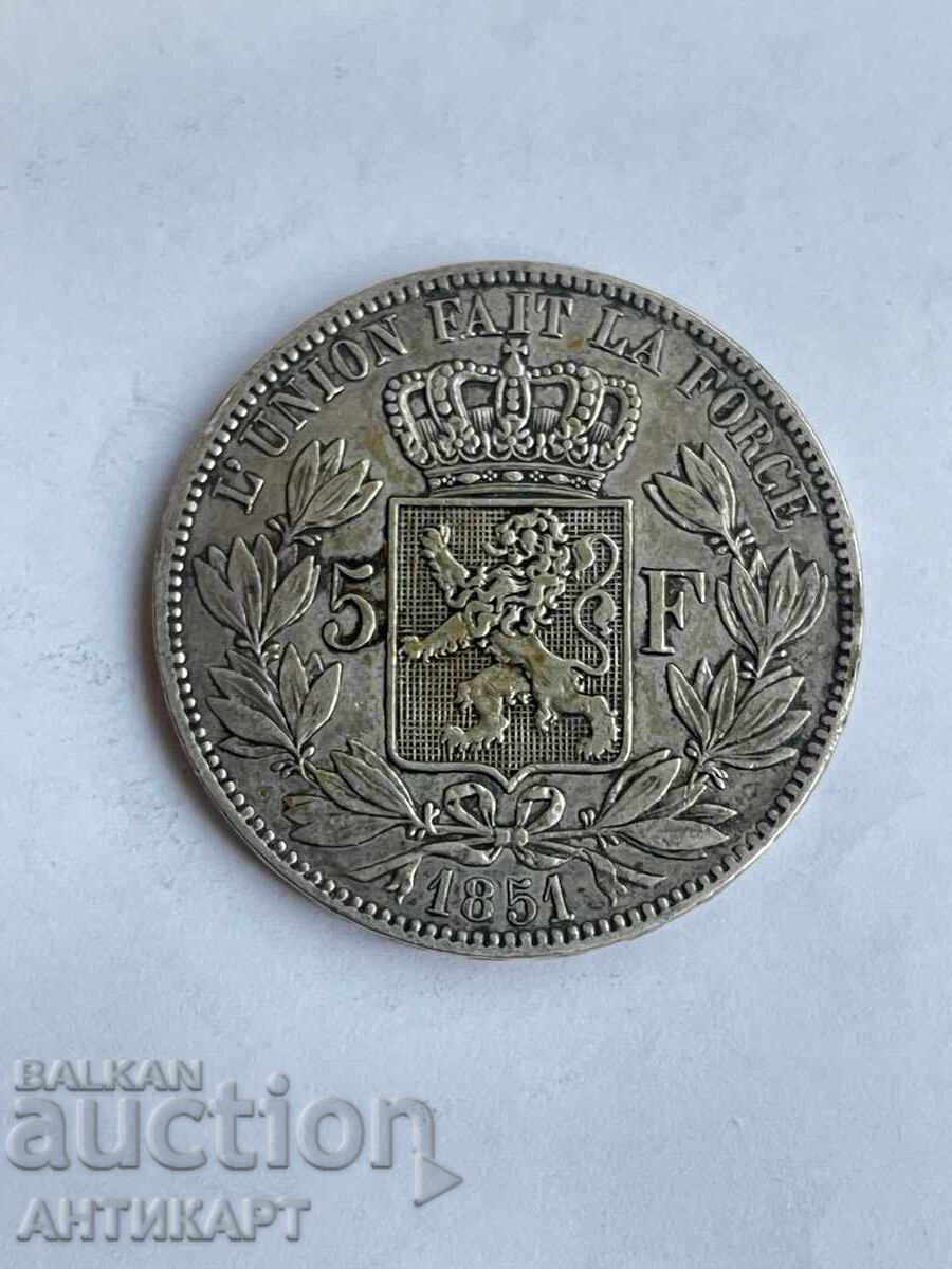 Belgium Rare Silver Coin 5 Francs 1851 Silver Leopold I Belgium Rare Silver Coin 5 Francs 1851 Silver Leopold I