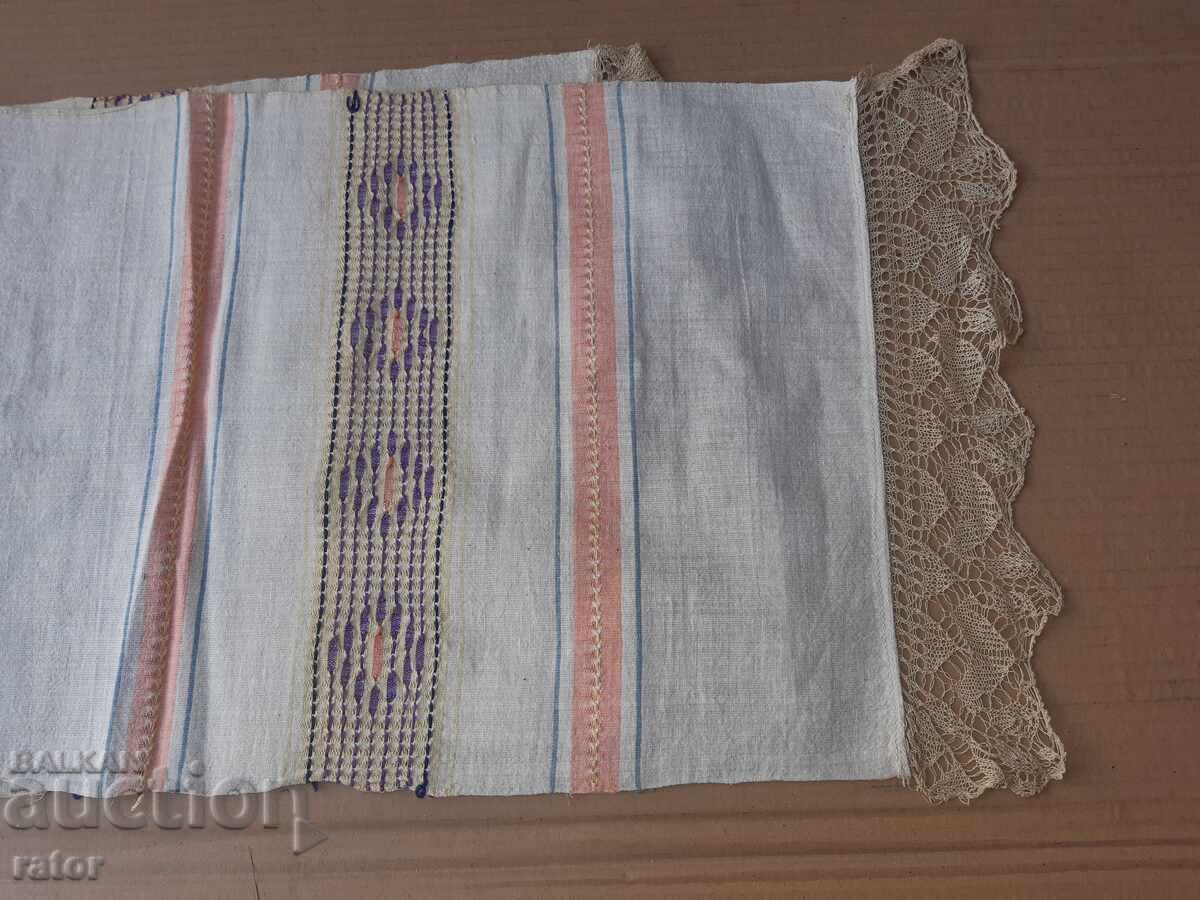 Authentic woven linen towel with lace, ritual cloth - 5