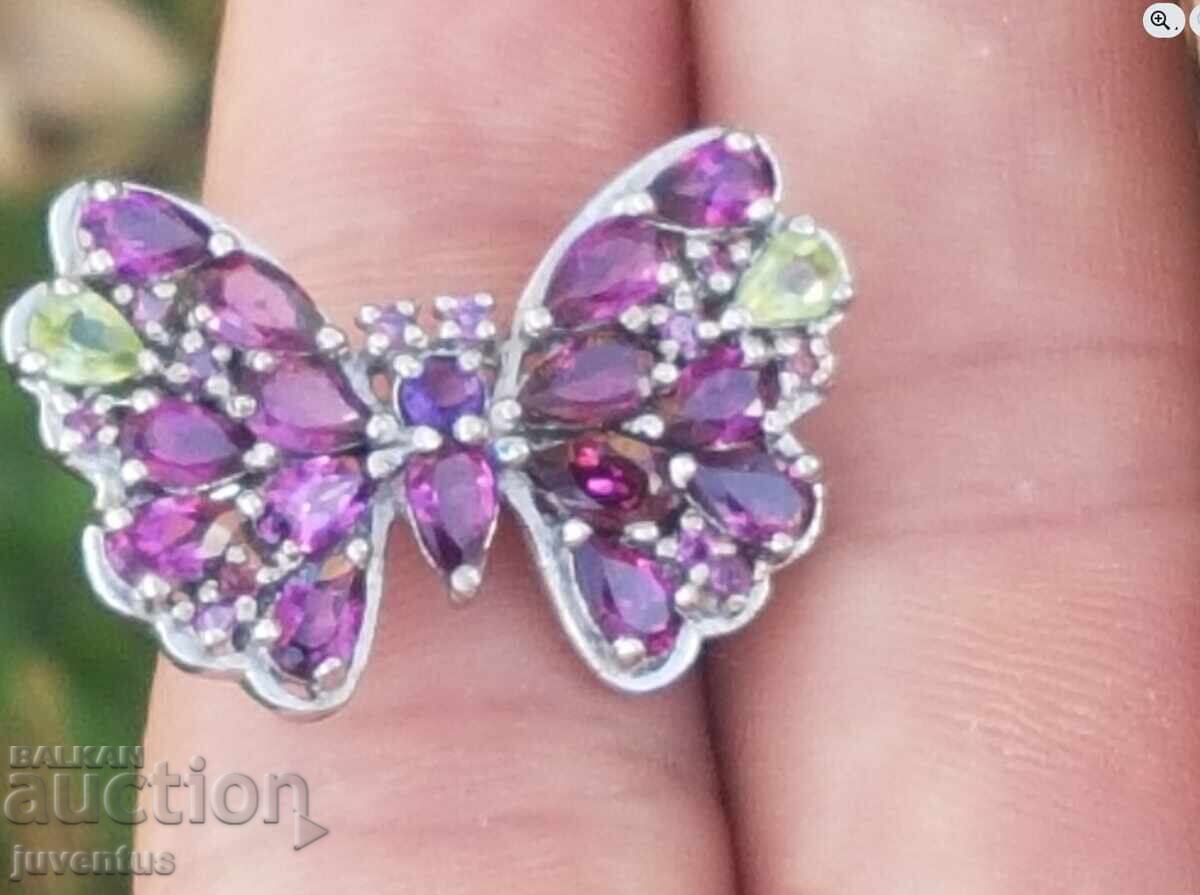 SILVER RING-BUTTERFLY WITH RHODOLITE (PINK GARNET), AMETHYST AND with price 139.00 BGN | € 71.07 SILVER RING-BUTTERFLY WITH RHODOLITE (PINK GARNET), AMETHYST AND with price 139.00 BGN | € 71.07