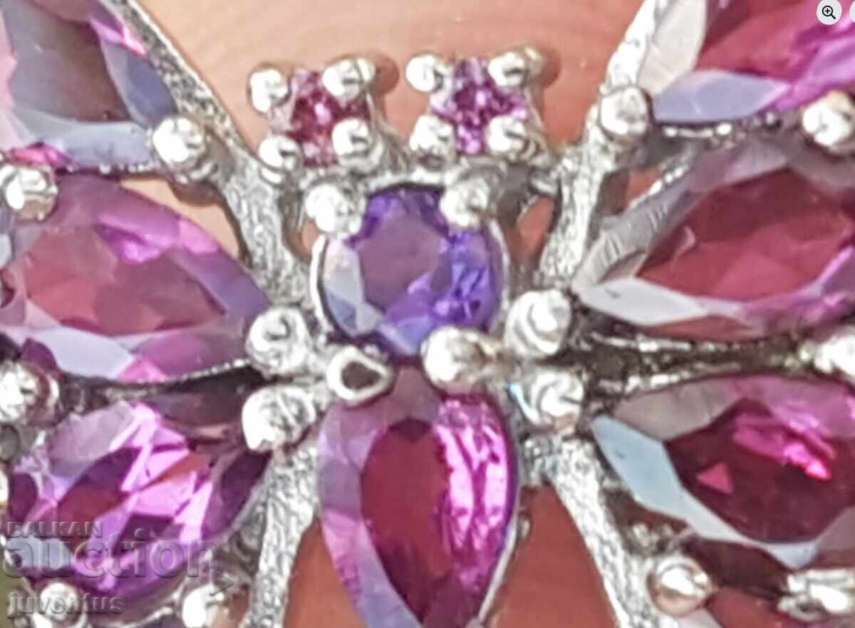 Auction SILVER RING-BUTTERFLY WITH RHODOLITE (PINK GARNET), AMETHYST AND Auction SILVER RING-BUTTERFLY WITH RHODOLITE (PINK GARNET), AMETHYST AND