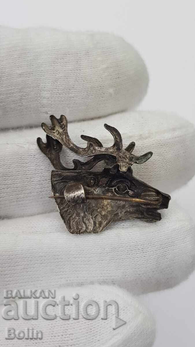 Аукцион Рядък царски ловен знак еленска глава с посребрявка Аукцион Рядък царски ловен знак еленска глава с посребрявка