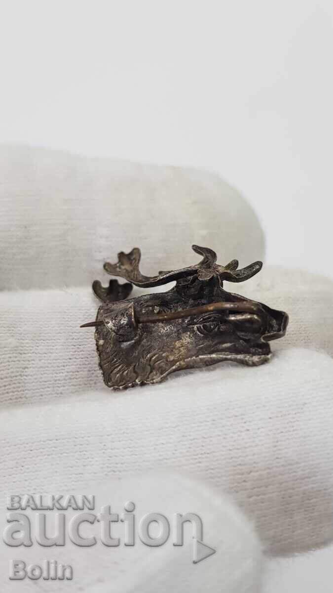 Доставка на Рядък царски ловен знак еленска глава с посребрявка Доставка на Рядък царски ловен знак еленска глава с посребрявка