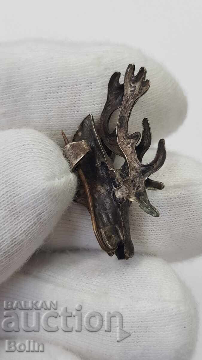 Рядък царски ловен знак еленска глава с посребрявка - 5 Рядък царски ловен знак еленска глава с посребрявка - 5