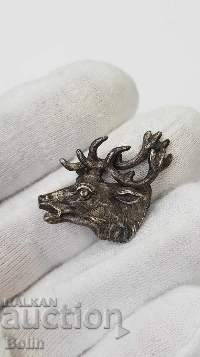 Рядък царски ловен знак еленска глава с посребрявка Рядък царски ловен знак еленска глава с посребрявка