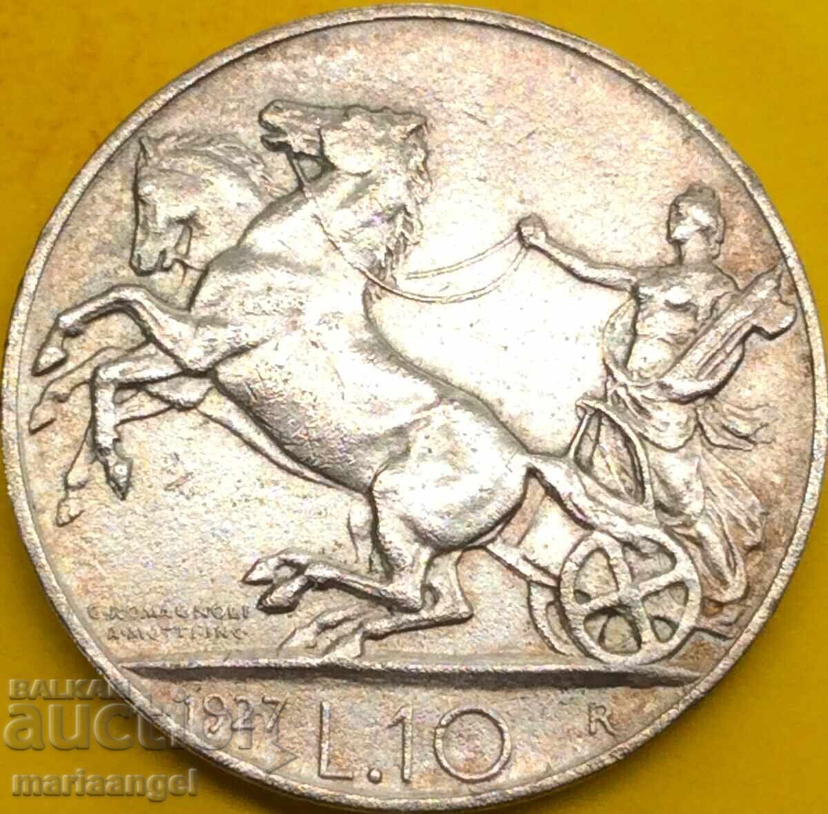 10 Lira 1927 Italy **FERT** Silver Patina