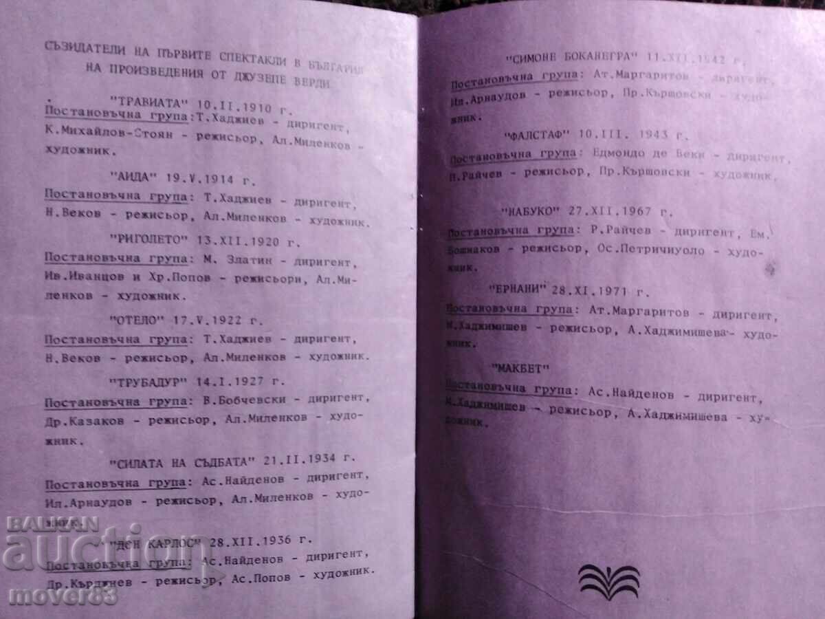 Livrarea Broșură operă și balet. "Nabucco"