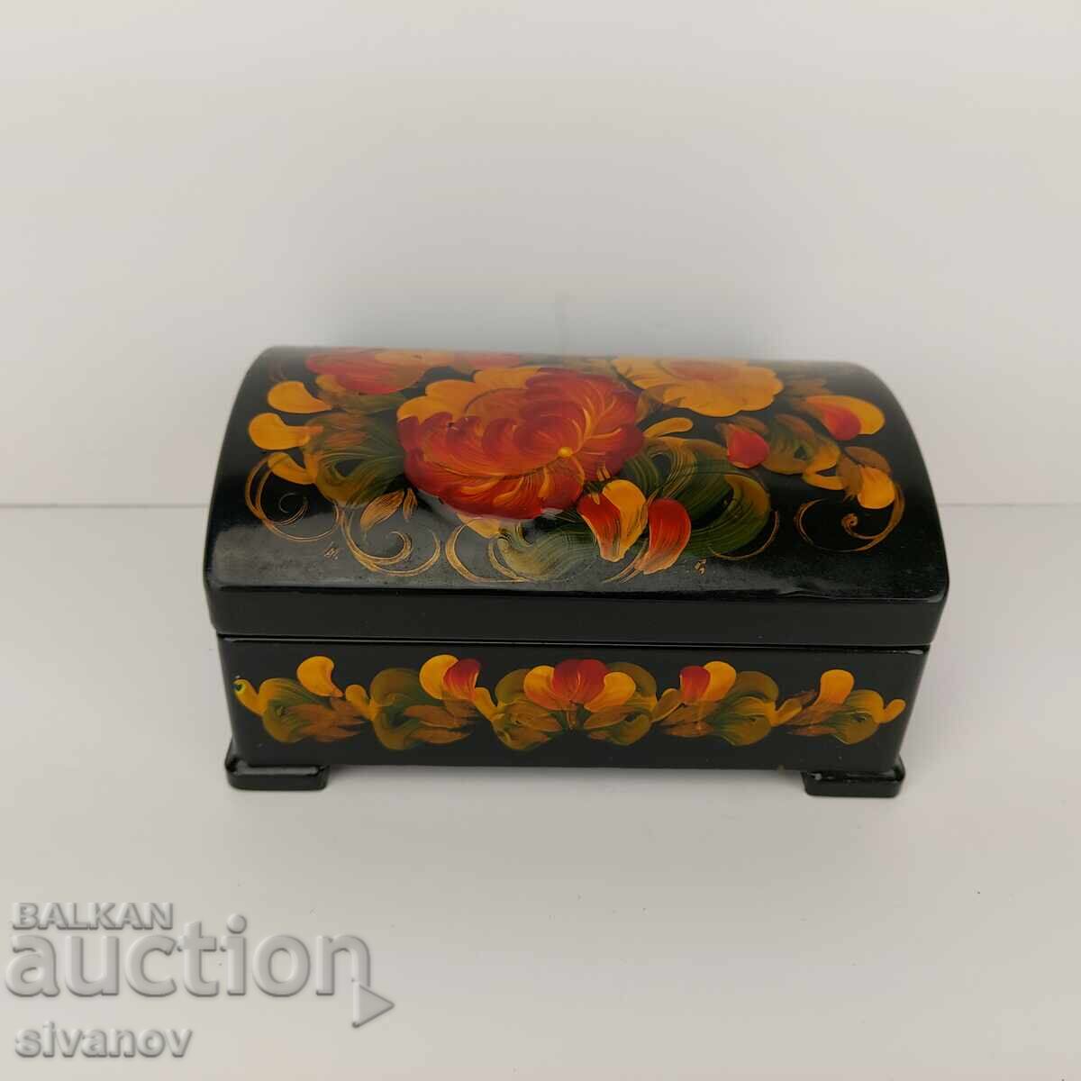 Cutie veche frumoasă din lemn pentru bijuterii cu flori #5012