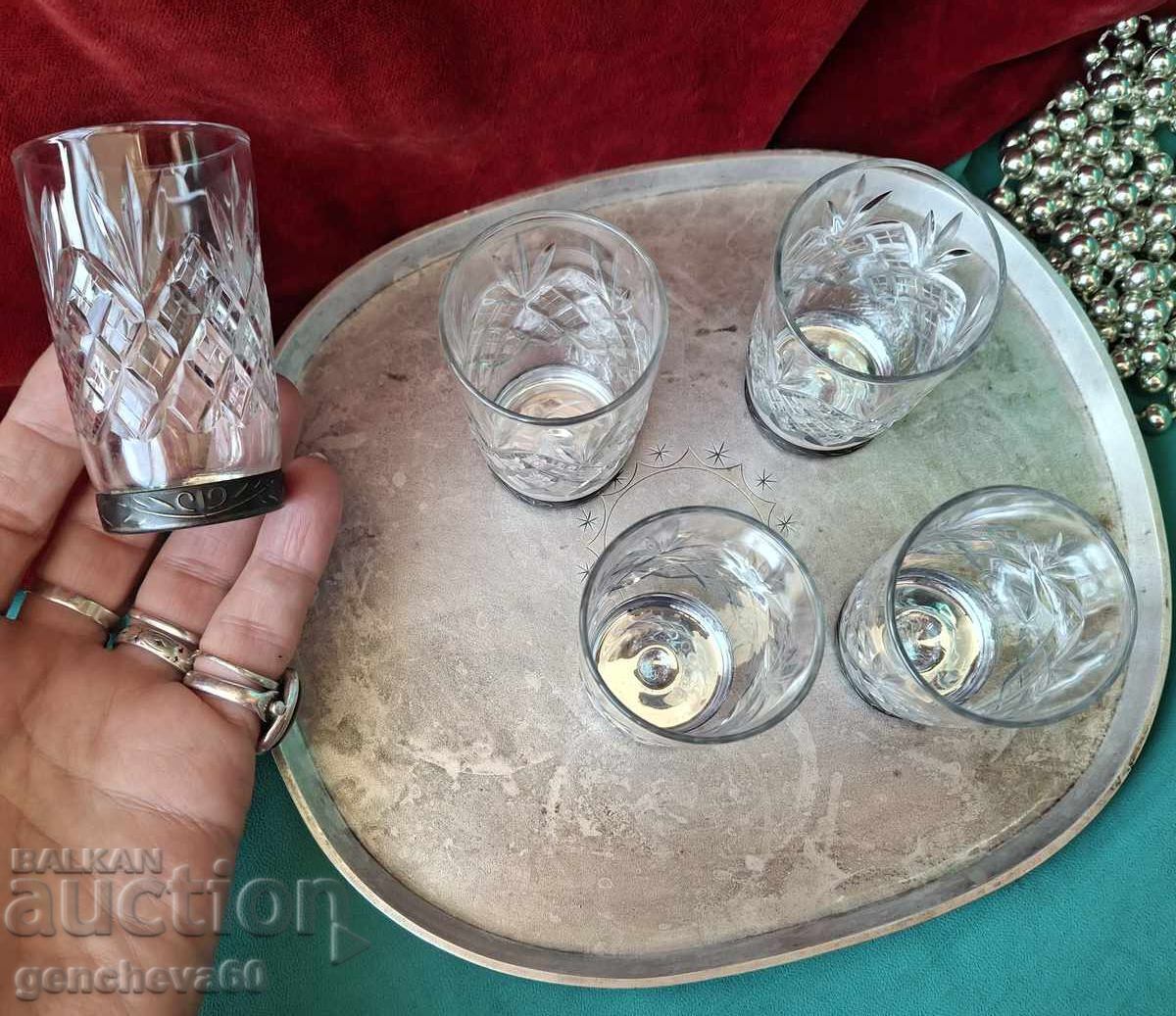 PAHARE DE CRISTAL RUSEȘTI RETRO ȘI TAVĂ ARGINTATĂ - 6