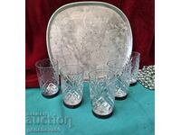 ΡΕΤΡΟ Ρωσικά κρυστάλλινα ποτήρια και ασημένιο δίσκος