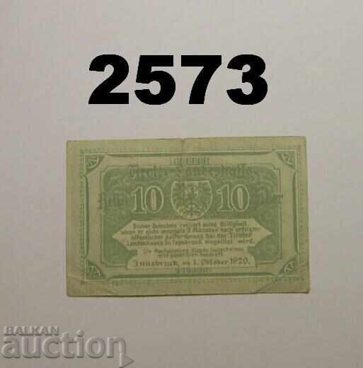 Tirol 10 heller 1920 Австрия с цена 2.00 лв. | € 1.02