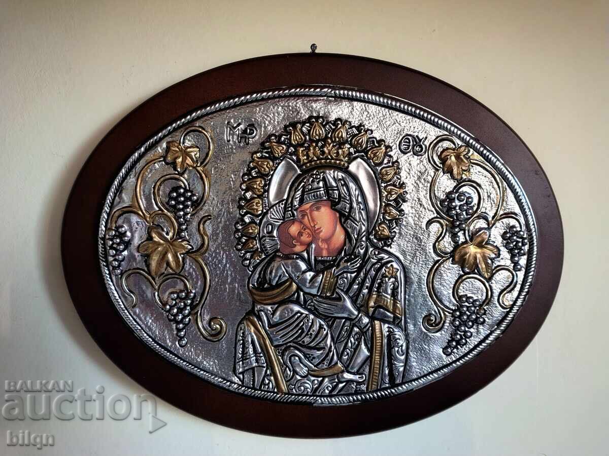 Superbă Icoană Argintată a Maicii Domnului cu Pruncul Superbă Icoană Argintată a Maicii Domnului cu Pruncul