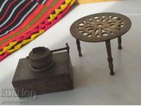 Antique kerosene lamp and bronze side table