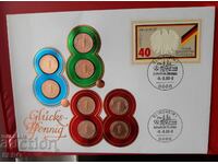 Germany - 8x 1 Pfennig and postage stamp in a beautiful envelope