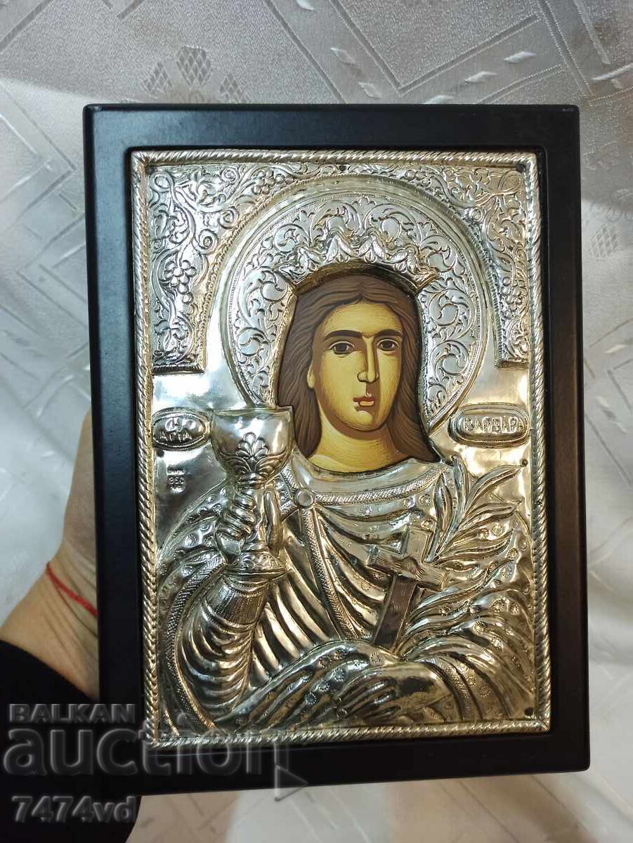 Icoană masivă din argint a Sf. Varvara, argint 950 cu preț 150.00 BGN | € 76.69