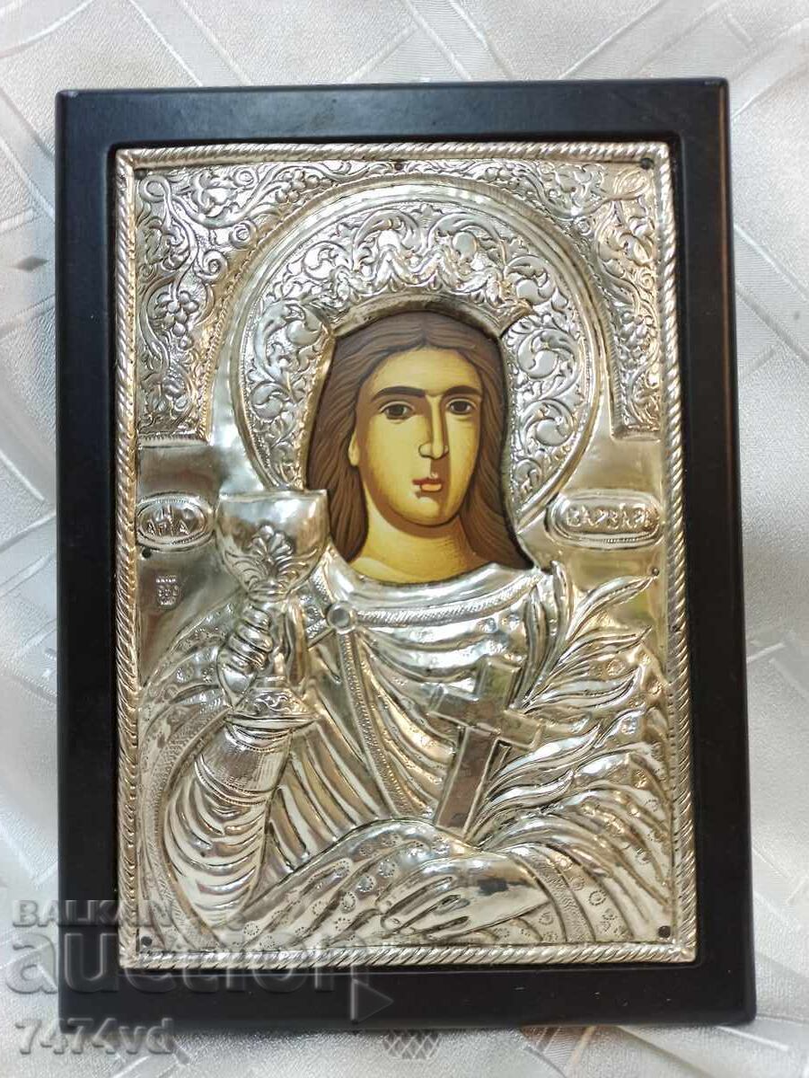 Icoană masivă din argint a Sf. Varvara, argint 950