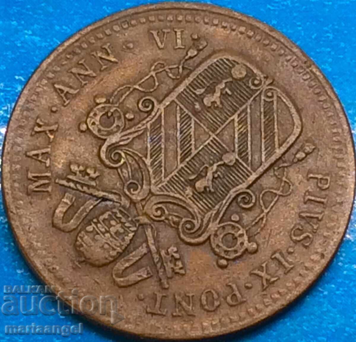 Delivery of 1/2 Baiocco 1847 B-Bologna Vatican Gregory XVI Copper