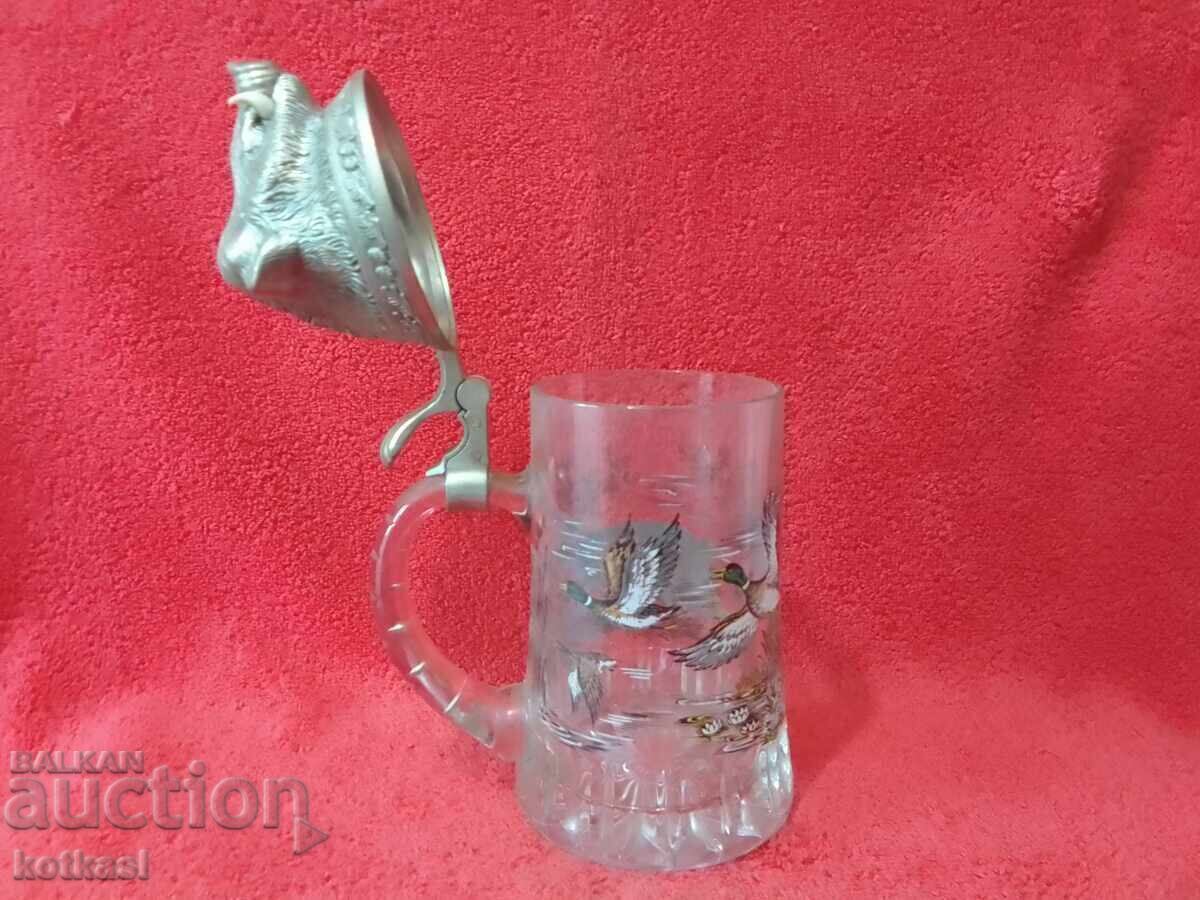 Livrarea Cană masivă de sticlă veche 500 ml Mistreț Rațe Vânător