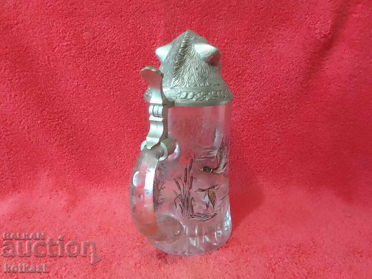 Cană masivă de sticlă veche 500 ml Mistreț Rațe Vânător - 5