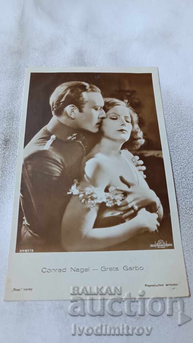 Carte poștală Greta Garbo și Conrad Nagel 1929