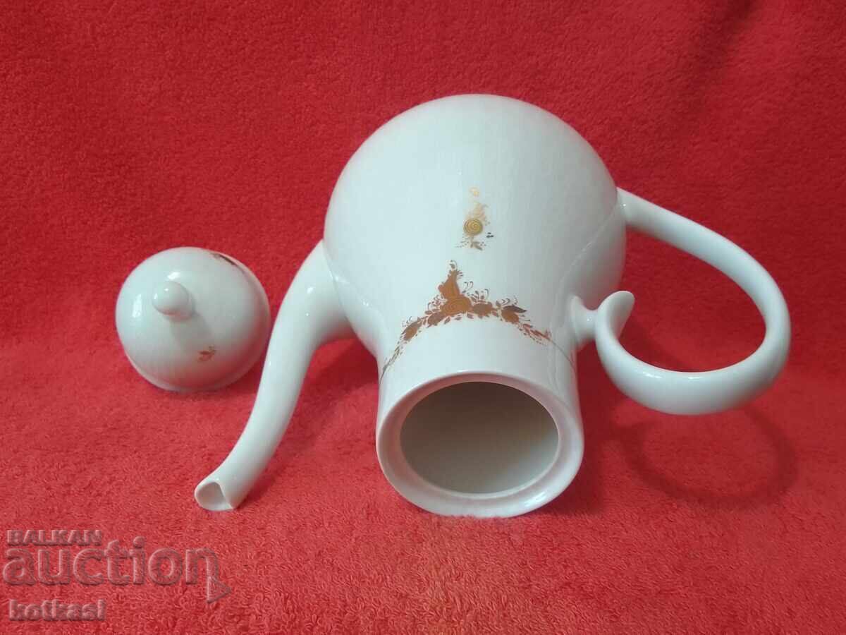 Κανάτα καφέ πορσελάνη Rosenthal επιχρυσωμένη χειροποίητη ανάγλυφη - 5