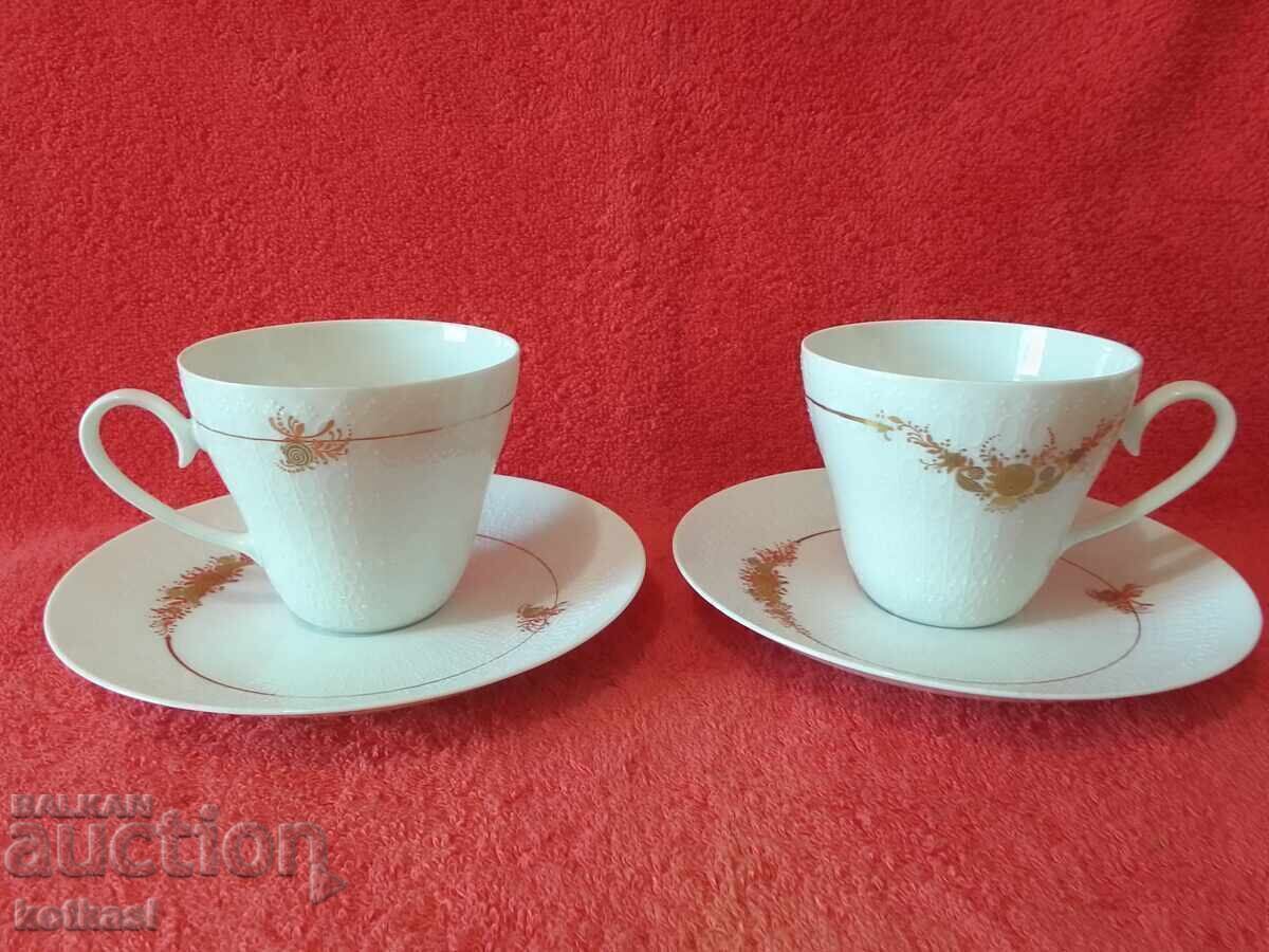 Two Porcelain Sets for Milk, Cup and Plate, Rosenthal, Handmade