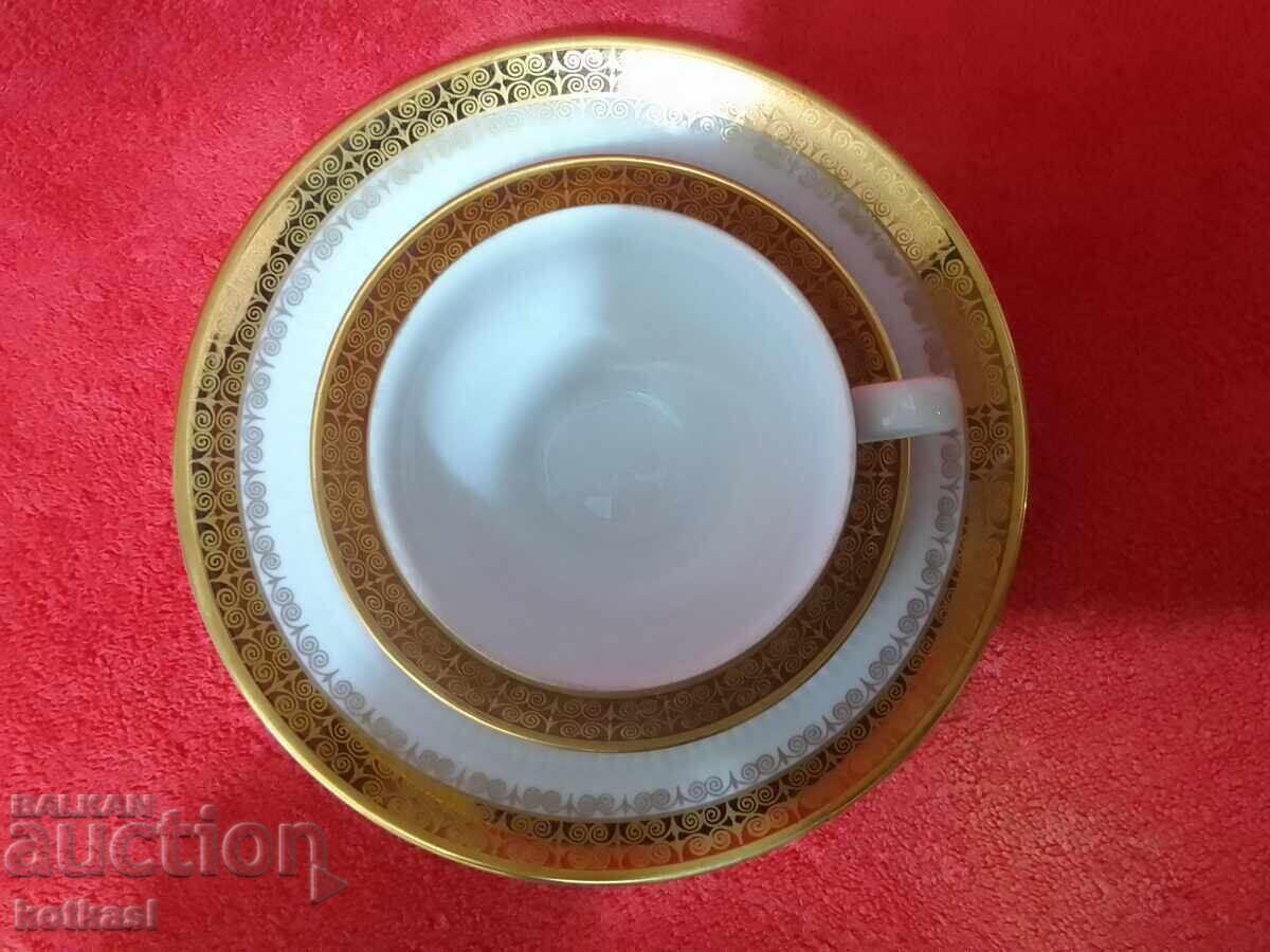 Star triple set cup, 2 plates, gold plating Germany KAHLA - 7