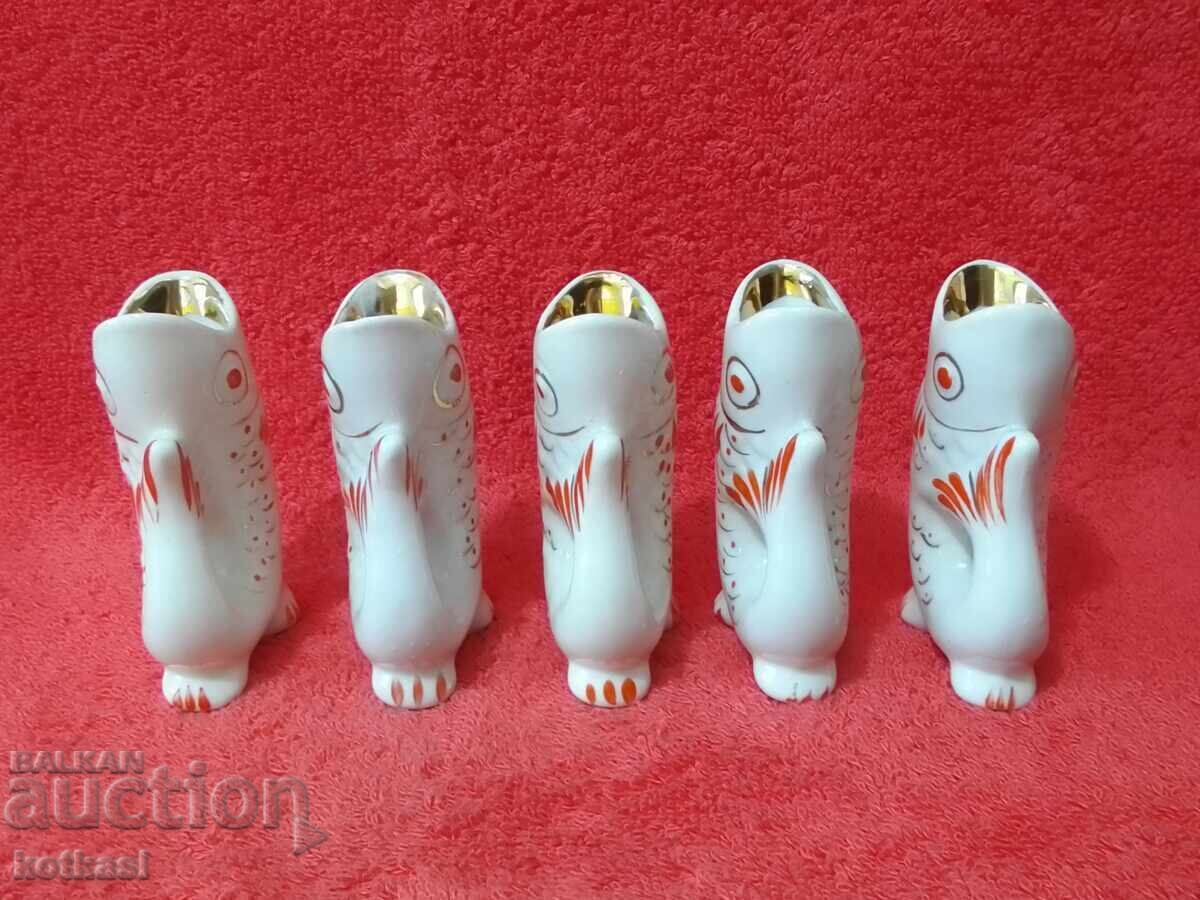 Star Lot 5 pcs Porcelain Cups Fish USSR Russia Gilding - 5