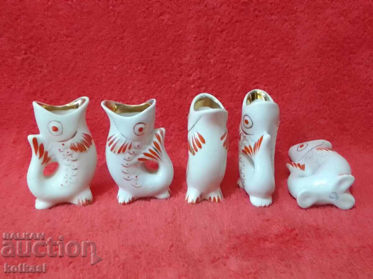 Star Lot 5 pcs Porcelain Cups Fish USSR Russia Gilding