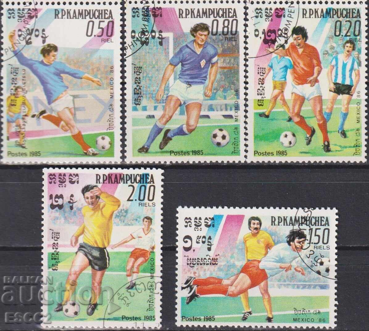 Timbre ștampilate Sport CM Fotbal Mexic 1986 Kampuchea 1985