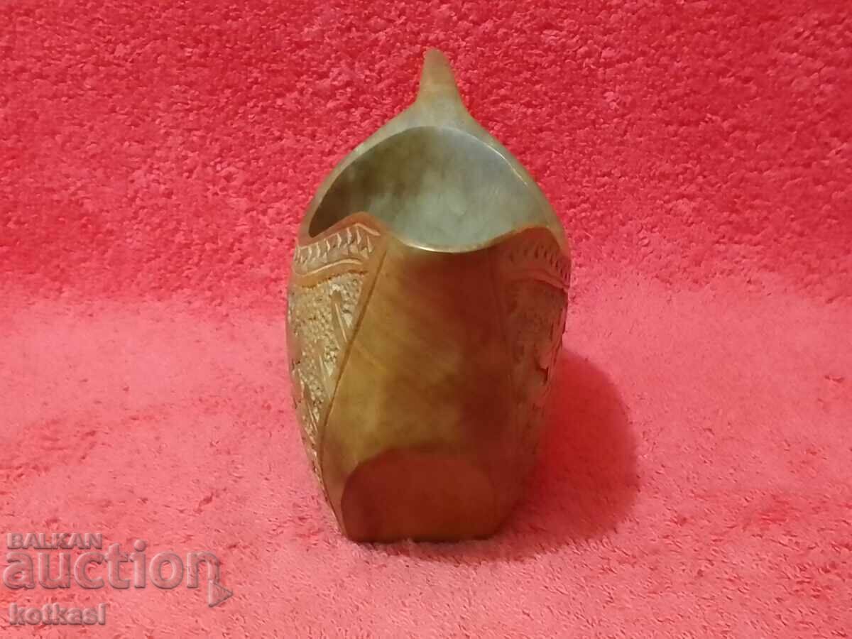 Auction  Wood carving Old cup from a single piece of wood