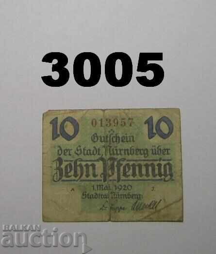 Nuremberg 10 pfennig 1920 Germany with price 1.00 BGN | € 0.51