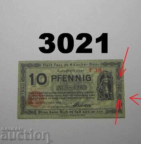 Κολωνία 10 pfennig 1920 Γερμανία Κολωνία 10 pfennig 1920 Γερμανία