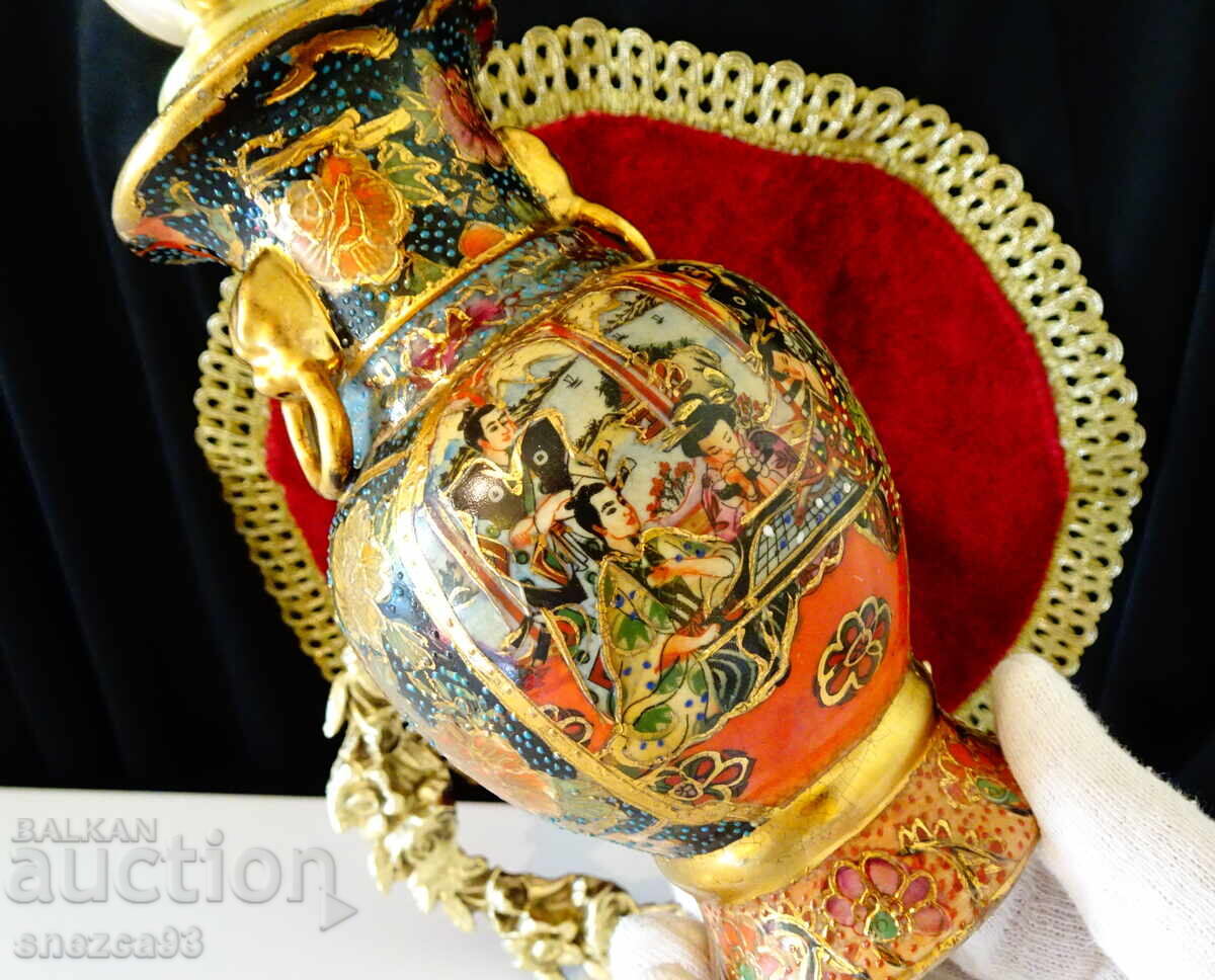 Sfeșnic din porțelan Satsuma, aur, bronz, ștampilă - 5