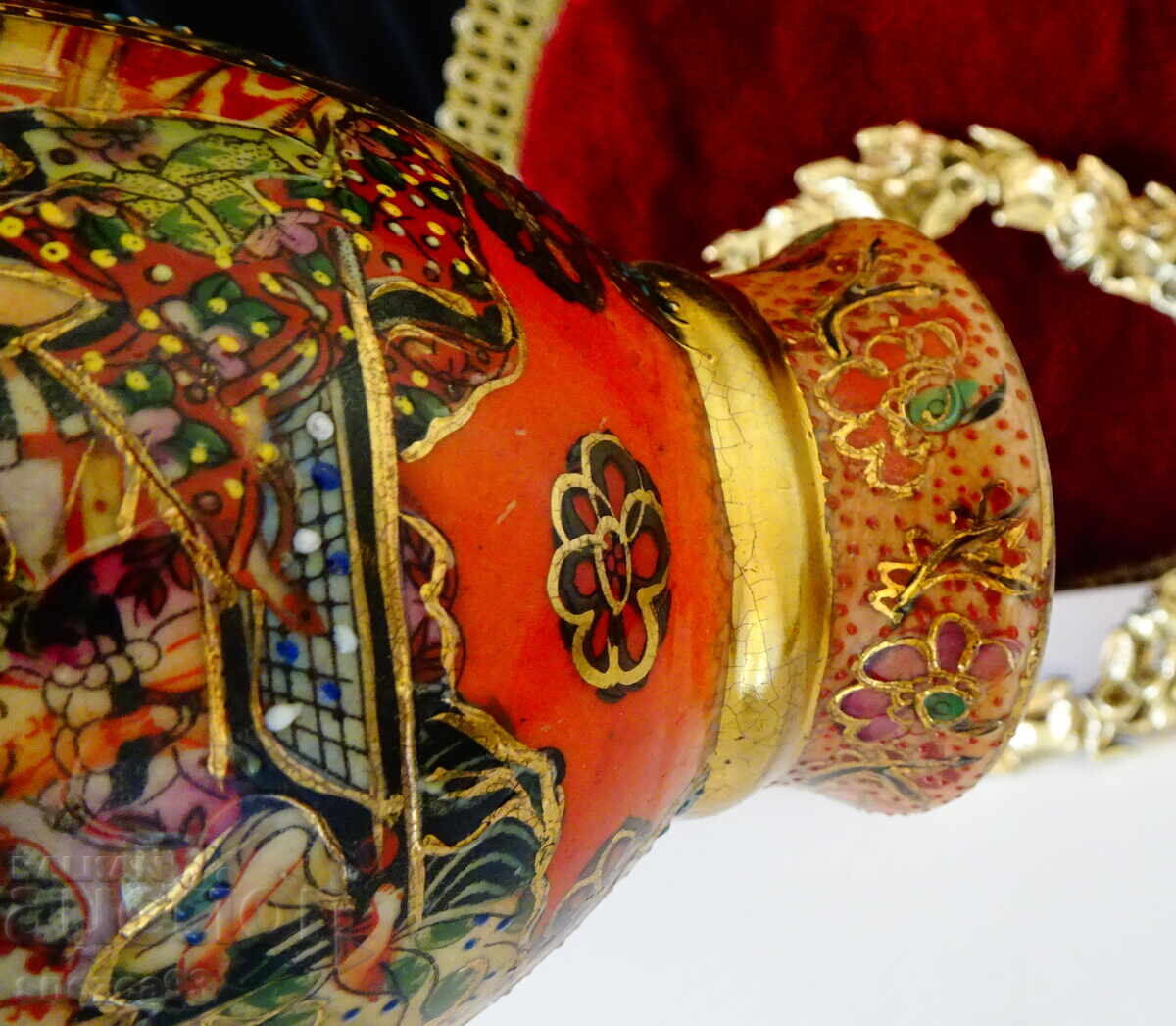 Sfeșnic din porțelan Satsuma, aur, bronz, ștampilă - 6