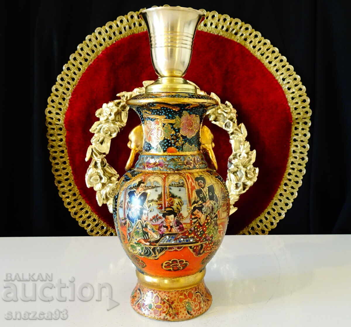 Sfeșnic din porțelan Satsuma, aur, bronz, ștampilă