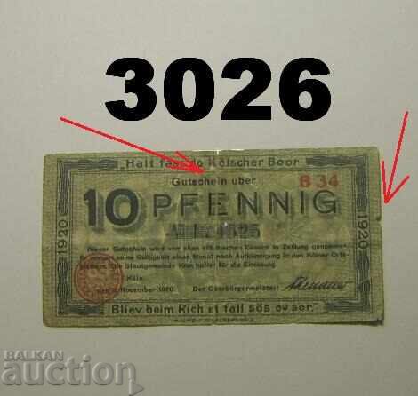 Köln 10 pfennig 1920 Германия Köln 10 pfennig 1920 Германия